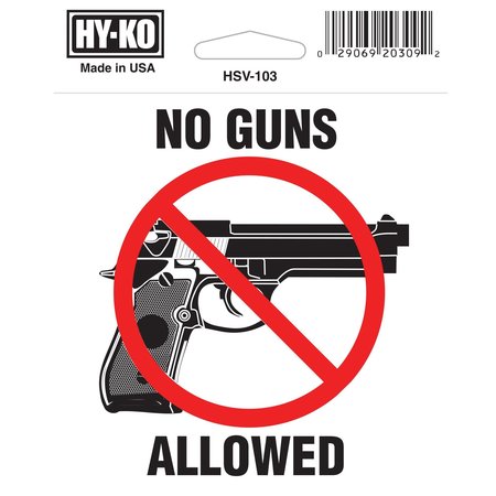 HY-KO Self-Adhesive No Guns Allowed Sign 4" x 4", 10PK A20309